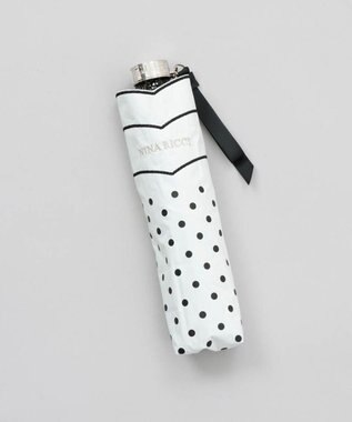 AURORA 【 NINA RICCI（ニナリッチ）】水玉プリント＆ビックスカラップ刺しゅうミニ晴雨兼用傘（折りたたみ） ホワイト