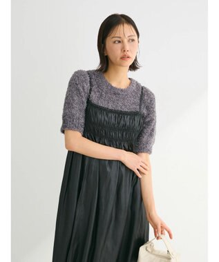 Green Parks テープヤーン半袖ニットプルオーバー Charcoal Gray