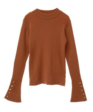 CRAFT STANDARD BOUTIQUE 洗える/とてもち袖フレア釦ボトルネックニットプルオーバー/24AW Camel