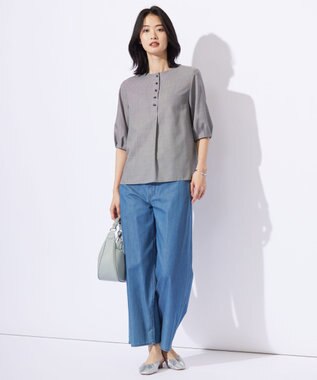 J.PRESS LADIES S 【洗える】ウォッシャブルキュプラツイル ボートネック ブラウス ブラックチェック系