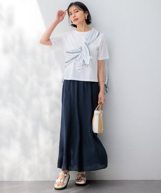 23区 S 【Oggi8月号掲載/洗える】LIBECO ベーシック シャツ ホワイト×ネイビーストライプ