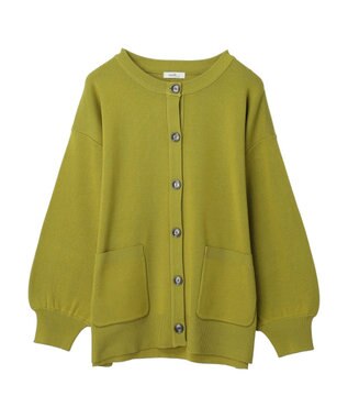 earth music&ecology クルーネックミドル丈カーディガン Lime Green
