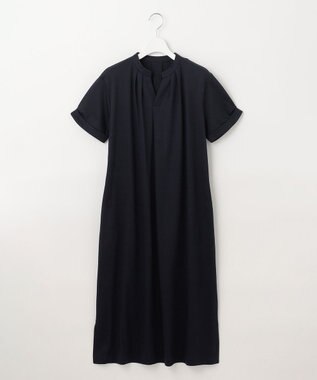 J.PRESS LADIES 【接触冷感・UVケア】コンパクトコットンスムース バンドカラー ワンピース ネイビー系