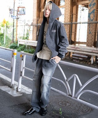 WEGO 【ユニセックス着用ITEM/MLサイズ展開】ワーカーズフードブルゾン デニムブラックソノタ