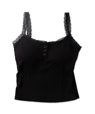 WEGO 【カップ付きインナー】パット付きフロントボタンレースキャミ ブラック