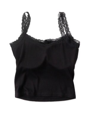 WEGO 【カップ付きインナー】パット付きフロントボタンレースキャミ ブラック
