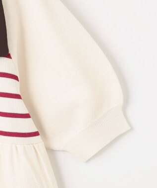 Feroux 肩リボン ペプラムニット ピンク系ボーダー