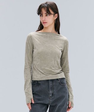 【洗える】BUTLER / ストレッチベロアボートネックカットソー