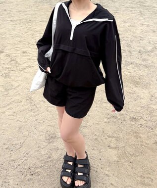 WEGO 【日焼け対策/セットアップ対応】ラッシュガードラインアノラックパーカー ブラック