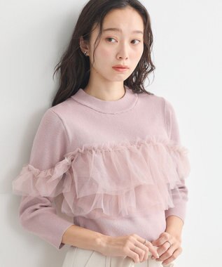 earth music&ecology 胸元チュールドッキングニットプルオーバー Pink