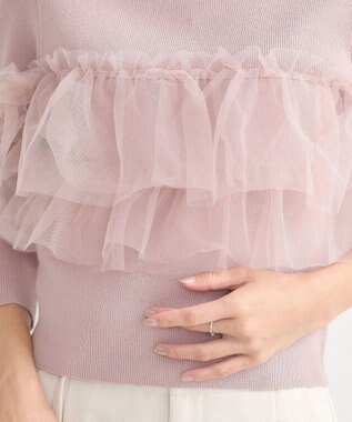 earth music&ecology 胸元チュールドッキングニットプルオーバー Pink