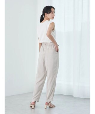 earth music&ecology リネンライクテーパードパンツ（ストライプ） Stripe Beige
