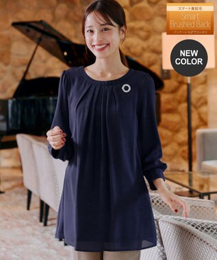 Tiaclasse 【新色追加・洗える】裏起毛ジョーゼット胸元タックチュニックブラウス