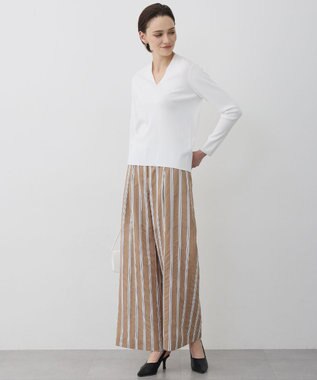 ICB L サッカードビーストライプ ワイドパンツ アプリコットベージュストライプ