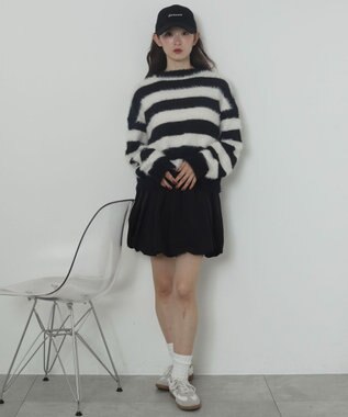 WEGO シャギーニットプルオーバー ホワイトボーダー