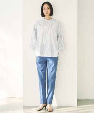 UNFILO ショルダータック ブラウス モノトーンストライプ