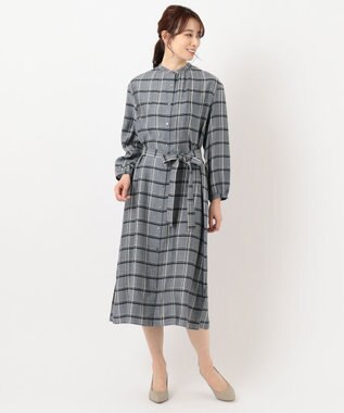 J.PRESS LADIES L 【洗える】セルロース綾チェック ワンピース ネイビー系3