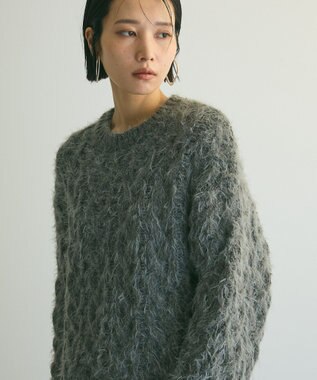 Green Parks armonia．シャギーケーブルニット Gray