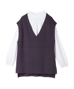 CRAFT STANDARD BOUTIQUE 【2点セット】洗える 60/2 14G片畦Vネックベスト+ロンTEE SET Purple