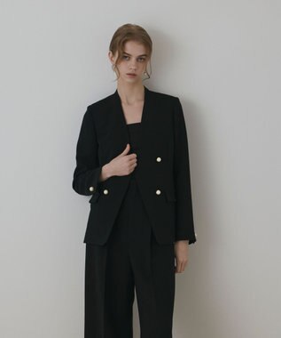 GRACE CONTINENTAL パールボタンノーカラージャケット ブラック