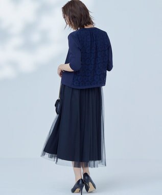 組曲 【2SET・WEB限定】フラワーレース5分袖ツイン ニット ネイビー系