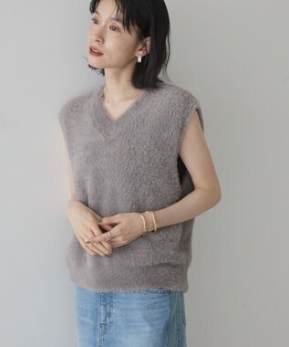 AMERICAN HOLIC 【選べる丈】シャギーニットベスト Gray Beige