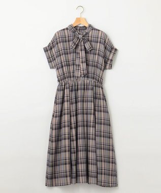 組曲 【リボンタイ付き】シアーツイルチェック ワンピース パープル系3