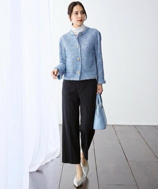 自由区 コットンサテンクロップド丈ワイドストレート パンツ ネイビー