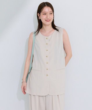 Green Parks クルーネック多釦ジレ Natural