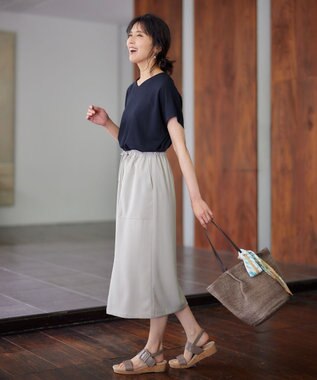 ANY 【接触冷感/UVケア/ウエストゴム/洗濯機可能】イージケアタイトスカート グレージュ