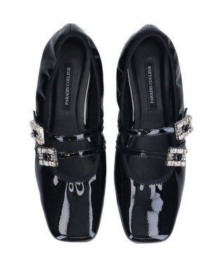 Bridget Birkin 【PARADIS COULEUR】ビジューバックルダブルストラップバレエ ブラックエナメル