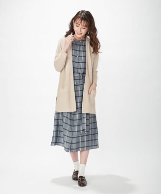 J.PRESS LADIES L 【洗える】セルロース綾チェック ワンピース ネイビー系3