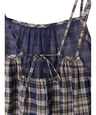 earth music&ecology マドラスチェックキャミワンピース Navy