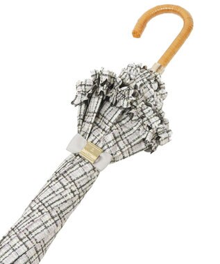 MOONBAT 【晴雨兼用日傘】LANVIN en Bleu (ランバン オン ブルー) 長傘 ドビーフリル 遮光 遮熱 UV ダークグレー（ツイードプリント）