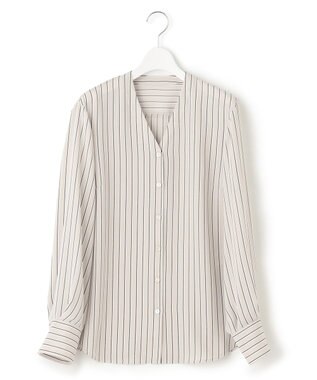 23区 S バックサテンアムンゼン ストライプ プリント ブラウス ベージュストライプ