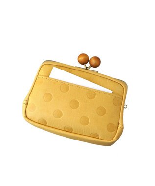 FOLNA RD ドット型押し ウッドボールがま口財布 マルチポーチ マスタード
