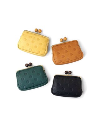 FOLNA RD ドット型押し ウッドボールがま口財布 マルチポーチ マスタード