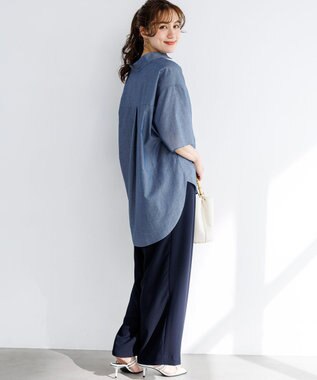 23区 L 【Lサイズ限定】リラックスシルエット スキッパーシャツ ネイビー系