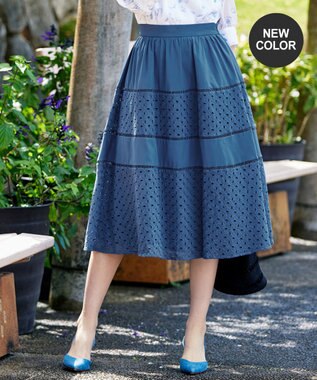 Tiaclasse L 【新色追加・洗える】幅広く活躍が期待できるレース切替スカート ブルー