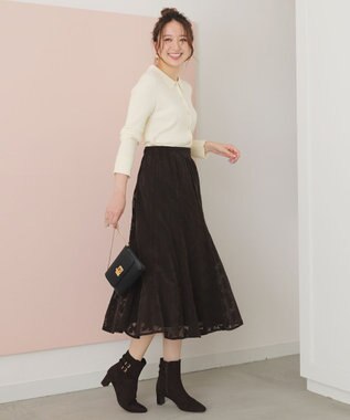 ANY SIS 【2SET】フェザー ニット × フロッキー スカート アイボリー×ブラウン