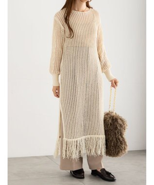 Te chichi フリンジメッシュニットワンピース《2025Autumn catalog vol.2 item》 オフホワイト