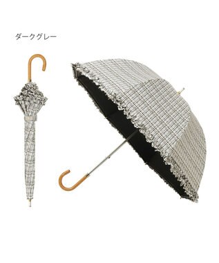 MOONBAT 【晴雨兼用日傘】LANVIN en Bleu (ランバン オン ブルー) 長傘 ドビーフリル 遮光 遮熱 UV ダークグレー（ツイードプリント）