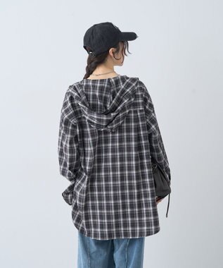 earth music&ecology フーディーチェックシャツ Black