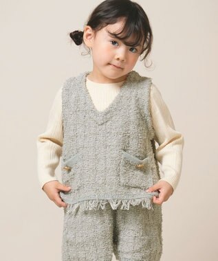 ami amie ツイード風ニットフリンジ付きベスト85cm～130cm
