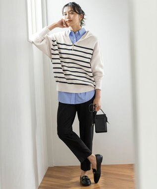 ANY 【ウエストゴム/リントラク加工/裏起毛/ストレッチ】シークレットウォーム　テーパードパンツ ブラック