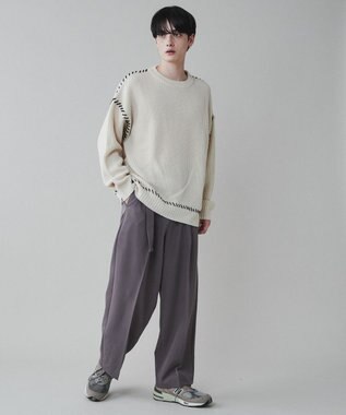 WEGO トロミ　ベルト付きワイドスラックス ダークグレー