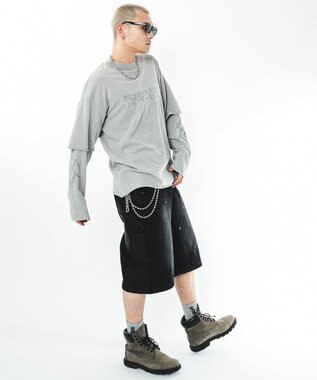 WEGO 【ユニセックス着用ITEM】ブリーチレイヤードグラフィックT（LS） グレー