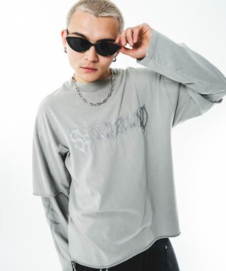 WEGO 【ユニセックス着用ITEM】ブリーチレイヤードグラフィックT（LS） グレー