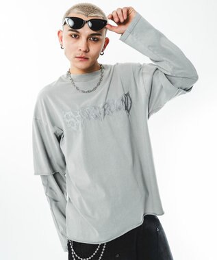 WEGO 【ユニセックス着用ITEM】ブリーチレイヤードグラフィックT（LS） グレー