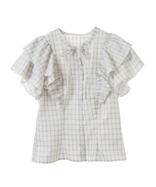 earth music&ecology フリルチェックブラウス Off White